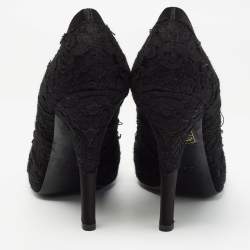Pre Owned Dolce & Gabbana Black Lace and Satin Round Toe Pumps Size 37.5