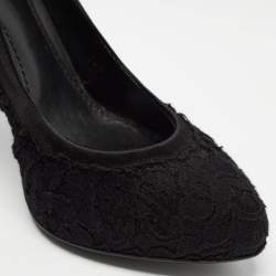 Pre Owned Dolce & Gabbana Black Lace and Satin Round Toe Pumps Size 37.5
