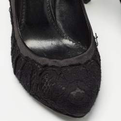 Pre Owned Dolce & Gabbana Black Lace and Satin Round Toe Pumps Size 37.5