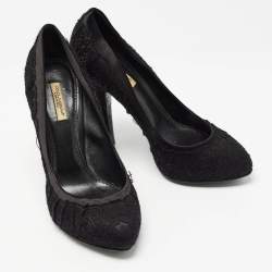 Pre Owned Dolce & Gabbana Black Lace and Satin Round Toe Pumps Size 37.5