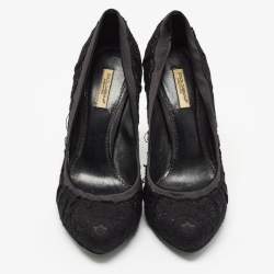 Pre Owned Dolce & Gabbana Black Lace and Satin Round Toe Pumps Size 37.5