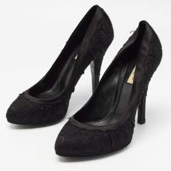 Pre Owned Dolce & Gabbana Black Lace and Satin Round Toe Pumps Size 37.5