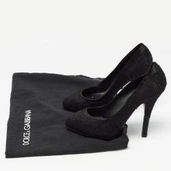 Pre Owned Dolce & Gabbana Black Lace and Satin Round Toe Pumps Size 37.5