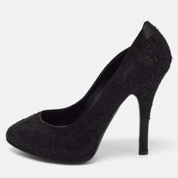 Pre Owned Dolce & Gabbana Black Lace and Satin Round Toe Pumps Size 37.5