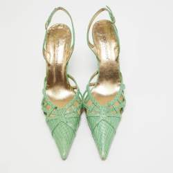 Dolce & Gabbana Green Python Leather Pointed Toe Pumps Size 37   