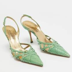 Dolce & Gabbana Green Python Leather Pointed Toe Pumps Size 37   