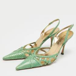 Dolce & Gabbana Green Python Leather Pointed Toe Pumps Size 37   