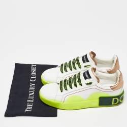 Dolce & Gabbana White/Neon Yellow Leather Portofino Sneakers Size 38