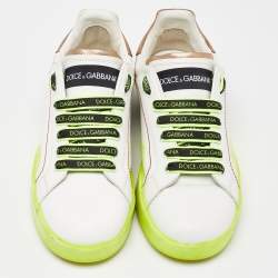 Dolce & Gabbana White/Neon Yellow Leather Portofino Sneakers Size 38