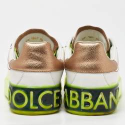 Dolce & Gabbana White/Neon Yellow Leather Portofino Sneakers Size 38