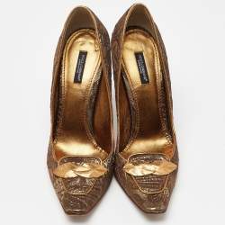 Dolce & Gabbana Brown/Gold Brocade Fabric Pointed Toe  Pumps Size 39.5