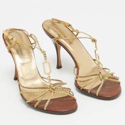 Pre Owned Dolce & Gabbana Yellow Python Embossed Slingback Sandals Size 39