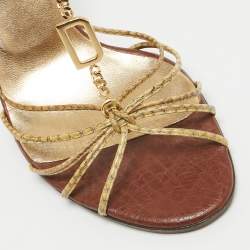 Pre Owned Dolce & Gabbana Yellow Python Embossed Slingback Sandals Size 39