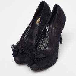 Dolce & Gabbana Black Floral Lace Bow Platform Peep Toe Pumps Size 40