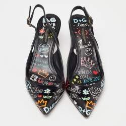 Pre Owned Dolce & Gabbana Multicolor Printed Leather Slingback Pointed Toe Pumps Size 36