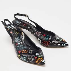 Pre Owned Dolce & Gabbana Multicolor Printed Leather Slingback Pointed Toe Pumps Size 36