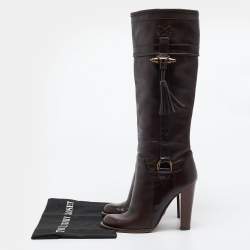 Pre Owned Dolce & Gabbana Brown Leather Knee Length Boots Size 37.5