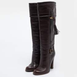 Pre Owned Dolce & Gabbana Brown Leather Knee Length Boots Size 37.5