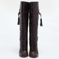 Pre Owned Dolce & Gabbana Brown Leather Knee Length Boots Size 37.5