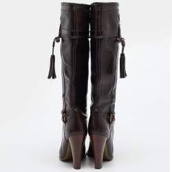 Pre Owned Dolce & Gabbana Brown Leather Knee Length Boots Size 37.5