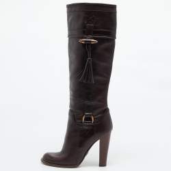 Pre Owned Dolce & Gabbana Brown Leather Knee Length Boots Size 37.5