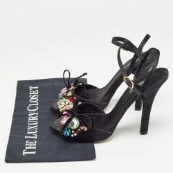 Dolce & Gabbana Black Satin Crystal Embellished Ankle Strap Sandals Size 37