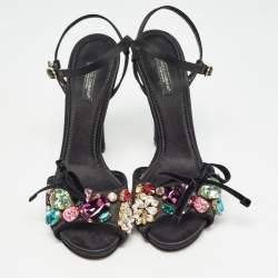 Dolce & Gabbana Black Satin Crystal Embellished Ankle Strap Sandals Size 37