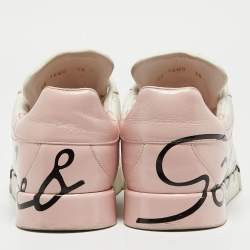 Dolce & Gabbana White/Pink Leather and Patent Portofino Sneakers Size 38