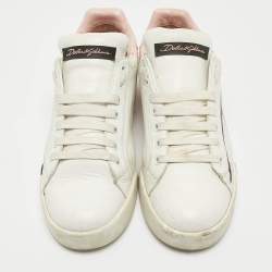 Dolce & Gabbana White/Pink Leather and Patent Portofino Sneakers Size 38