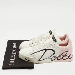 Dolce & Gabbana White/Pink Leather and Patent Portofino Sneakers Size 38