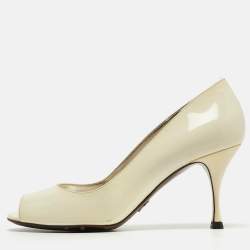 Dolce & Gabbana Cream Patent Leather Open Toe Pumps Size 37.5