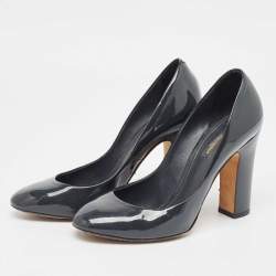 Dolce & Gabbana Dark Grey Patent Leather Round Toe Pumps Size 38.5