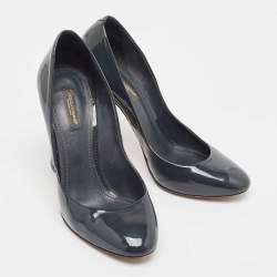 Dolce & Gabbana Dark Grey Patent Leather Round Toe Pumps Size 38.5