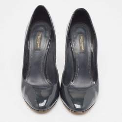 Dolce & Gabbana Dark Grey Patent Leather Round Toe Pumps Size 38.5