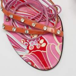 مملوكة مسبقًا Dolce & Gabbana Multicolor Patent and Leather Ankle Tie Open Toe Sandals Size 40