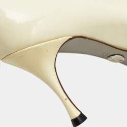 Dolce & Gabbana Cream Patent Leather Open Toe Pumps Size 37.5