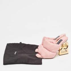 Pre Owned Dolce & Gabbana Pink Quilted Nylon Dg Heel Slide Sandals Size 38.5