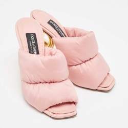 Pre Owned Dolce & Gabbana Pink Quilted Nylon Dg Heel Slide Sandals Size 38.5
