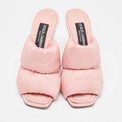 Pre Owned Dolce & Gabbana Pink Quilted Nylon Dg Heel Slide Sandals Size 38.5