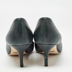 Pre Owned Dolce & Gabbana Dark Green Embossed Lizard Bellucci Pumps Size 37.5