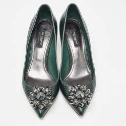 Pre Owned Dolce & Gabbana Dark Green Embossed Lizard Bellucci Pumps Size 37.5