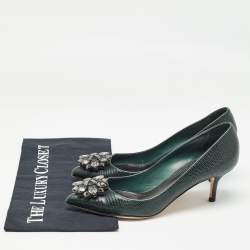Pre Owned Dolce & Gabbana Dark Green Embossed Lizard Bellucci Pumps Size 37.5
