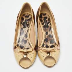 Pre Owned Dolce & Gabbana Brown Leopard Print Canvas Patent Leather Peep Toe Pumps Size 39