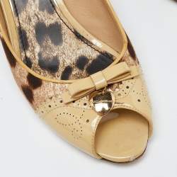 Pre Owned Dolce & Gabbana Brown Leopard Print Canvas Patent Leather Peep Toe Pumps Size 39