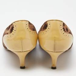 Pre Owned Dolce & Gabbana Brown Leopard Print Canvas Patent Leather Peep Toe Pumps Size 39