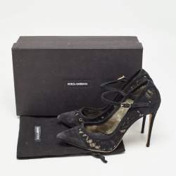 Pre Owned Dolce & Gabbana Black Lace and Suede Pumps Size 38