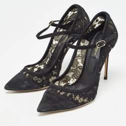 Pre Owned Dolce & Gabbana Black Lace and Suede Pumps Size 38