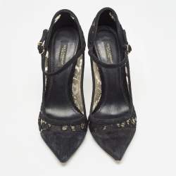 Pre Owned Dolce & Gabbana Black Lace and Suede Pumps Size 38