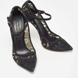 Pre Owned Dolce & Gabbana Black Lace and Suede Pumps Size 38