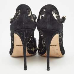 Pre Owned Dolce & Gabbana Black Lace and Suede Pumps Size 38